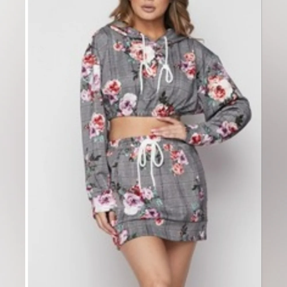 Women's Sweatshirt Bodycon Mini Skirt 2 Piece Outfits Long - Picture 7 of 8